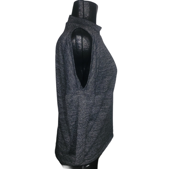 Grey Heathered Mock Neck Cold Shoulder Long Sleeve Top M - Picture 4 of 6